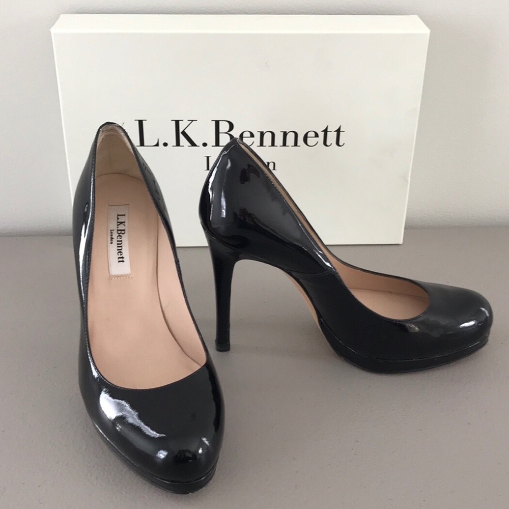 L.K. Bennett Black Patent Sledge Court Shoe
